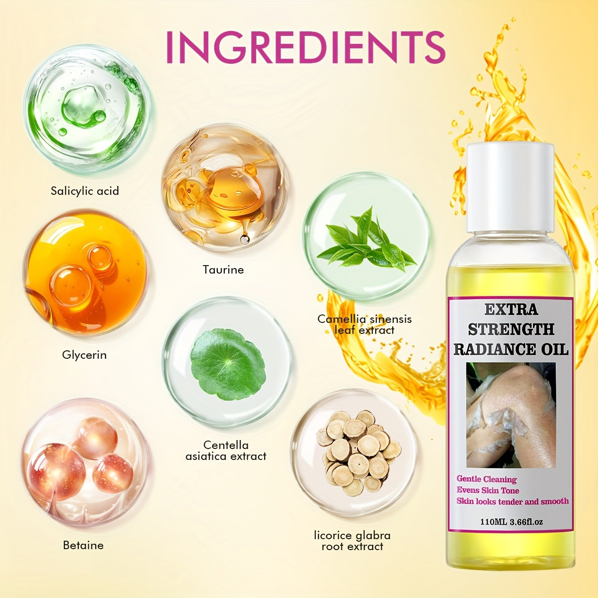 Yellow Oil for Even Skin Tone Containing Salicylic Acid And Sodium Hyaluronate, Designed for Deep Smoothing And Firming, Ideal for Darker Skin Tones, And Appropriate for All Skin Types.